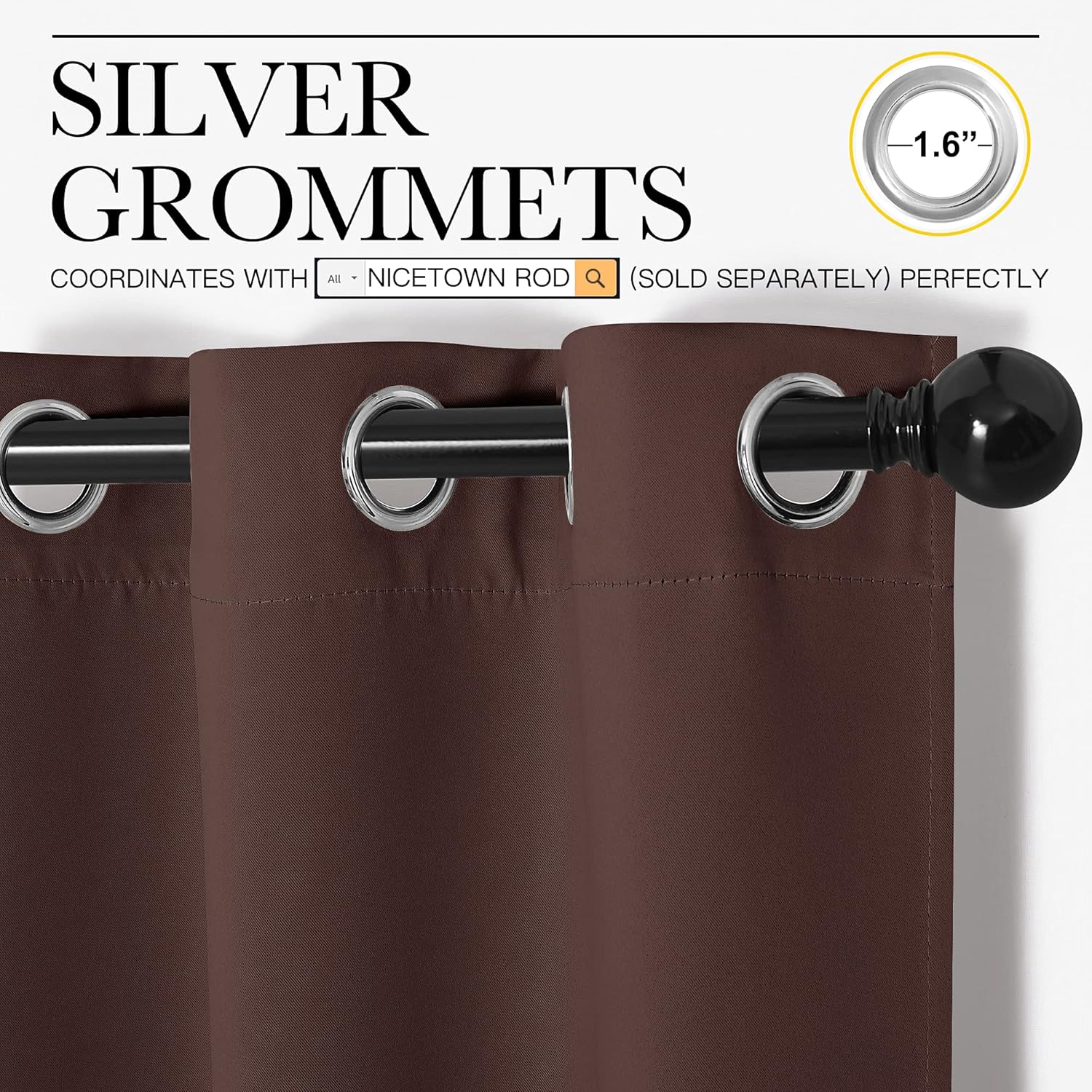NICETOWN Blackout Curtains - Thermal Insulated Grommet Top for Bedroom Privacy | Chocolate Brown, 42 x 63 Inches