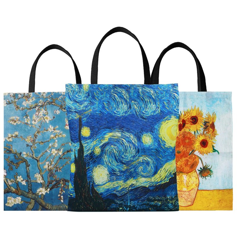 SuyuanArt 3 Pack Aesthetic Cute Van Gogh Tote Bag, Art Carry-on Shoulder Bag Canvas Reusable Foldable Grocery Beach Travel Bag for Women