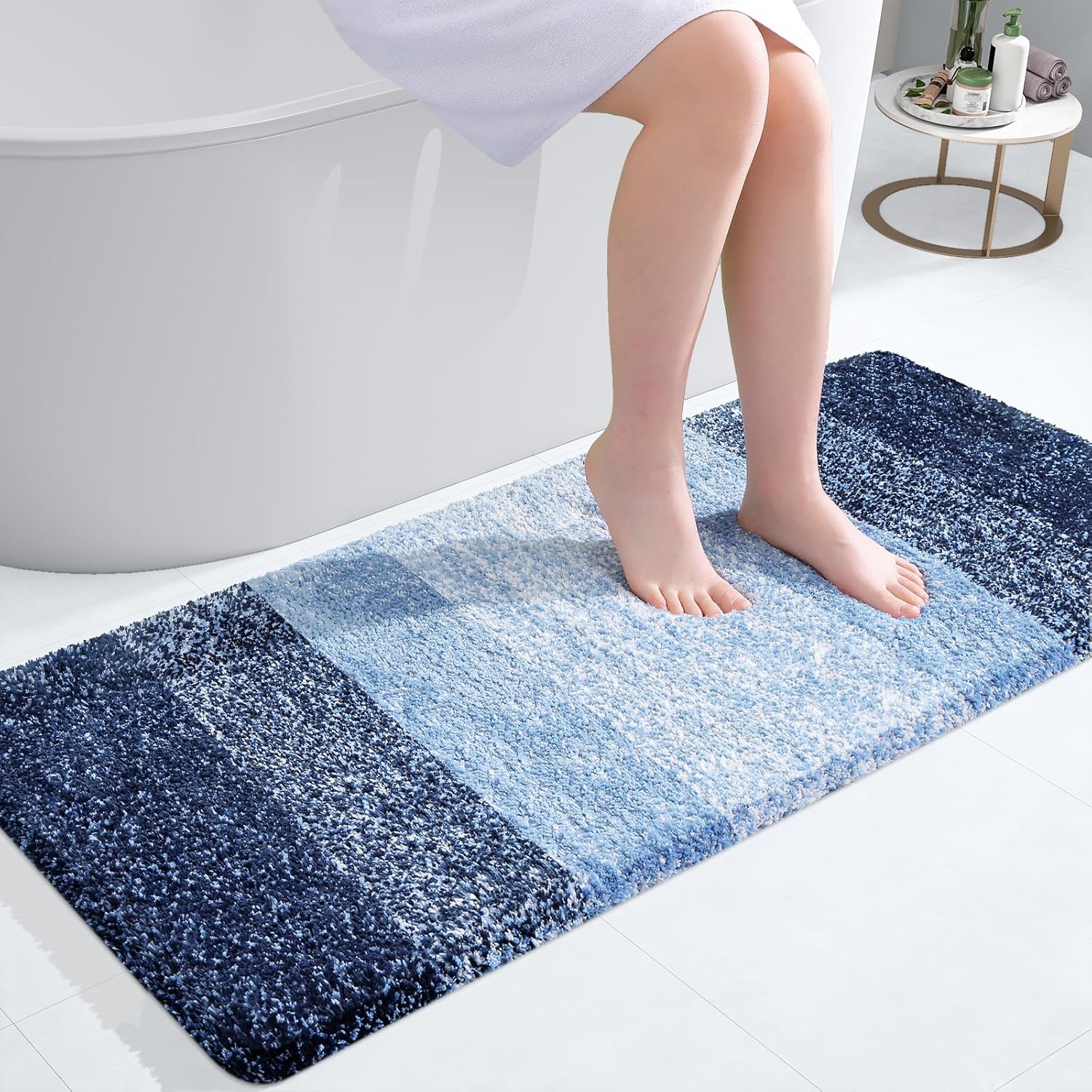 OLANLY Bathroom Runner Rug - Extra Soft Microfiber Mat | Quick Dry, Washable, 47x20 Inches, Navy