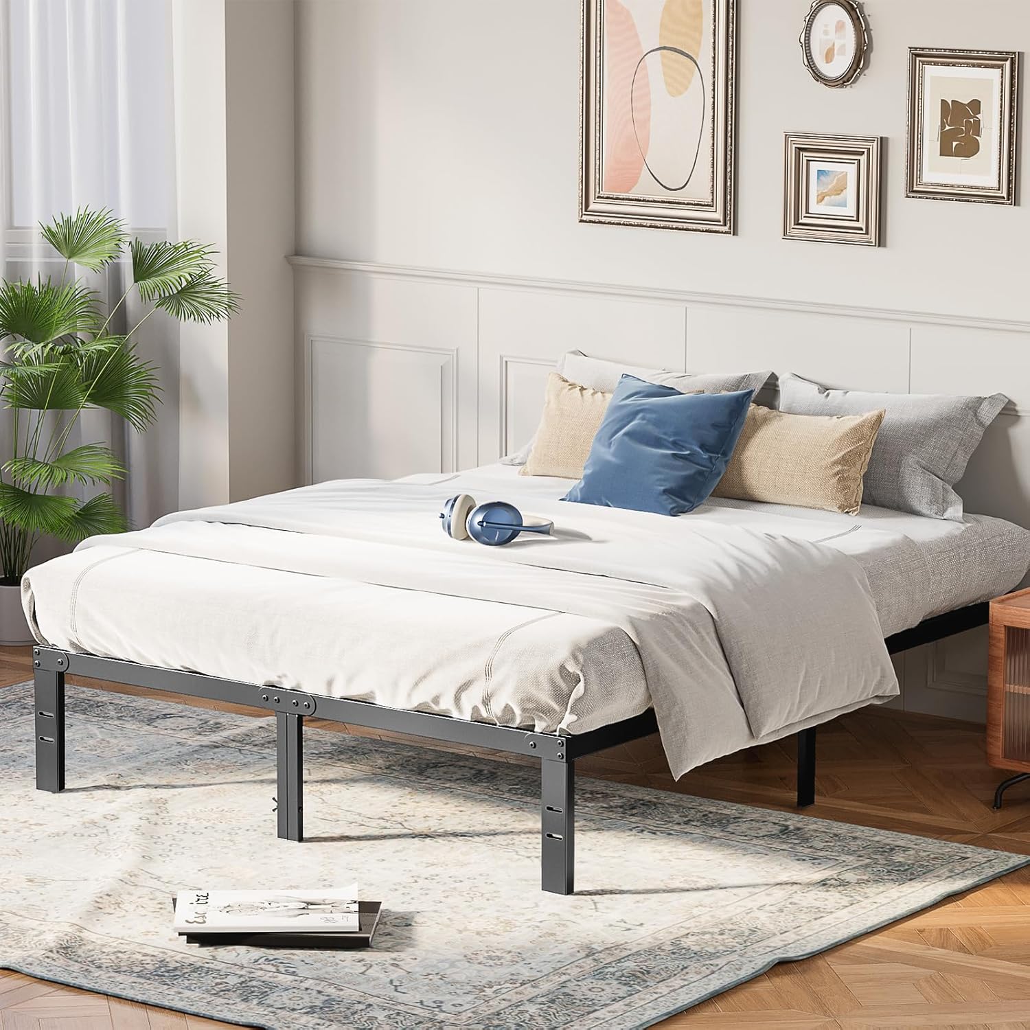 OLIXIS Metal Twin Bed Frame - 14" High with Storage Space | Sturdy Steel Slat Support, 800LBS Capacity, Black