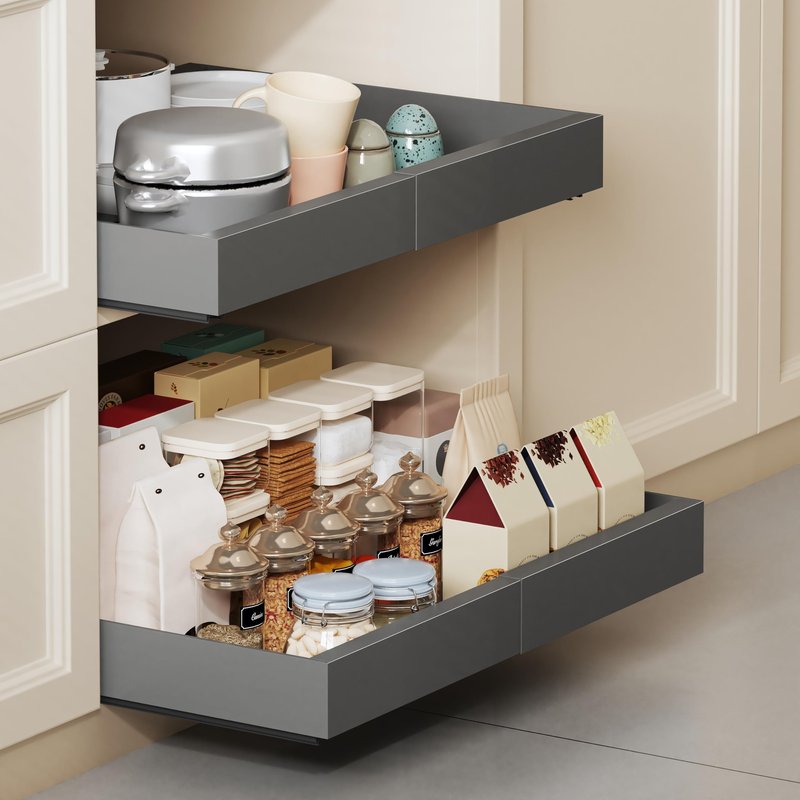 Qayfatter 2 Pack Pull Out Cabinet Organizer, Expandable 12.6"-20.6" Width, 16.5" Dx 2.9" H, Heavy Duty Carbon Steel Slide Out Drawers with 3 Silent Rails, No Drill Install, Patent US D1080100S