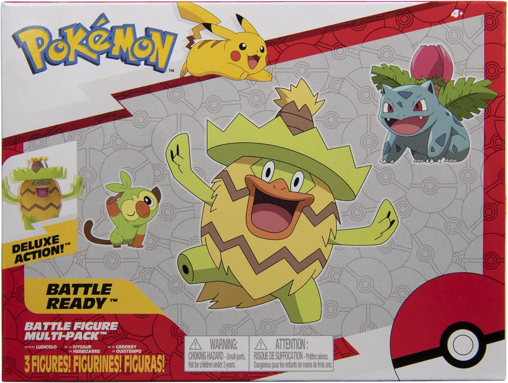Pokémon Battle Figure Set - Grass-Type Theme with Ludicolo, Ivysaur & Grookey | Perfect for Kids' Collectors