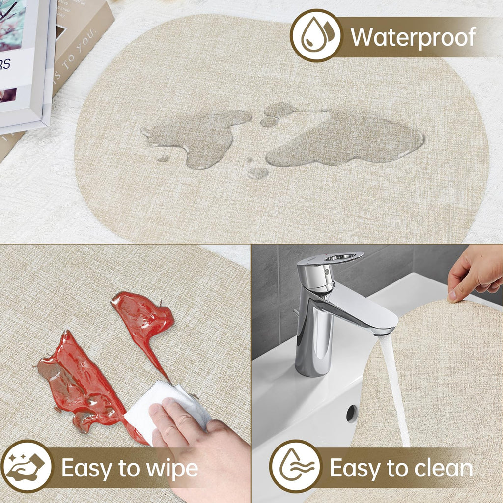 yuuzue Faux Leather Placemats Set of 4 with Matching Coasters, Heat Resistant PU Oval Placemats, Waterproof Wipeable Washable Place Mats, Non-Slip Table Placemats for Dining Table Kitchen Patio