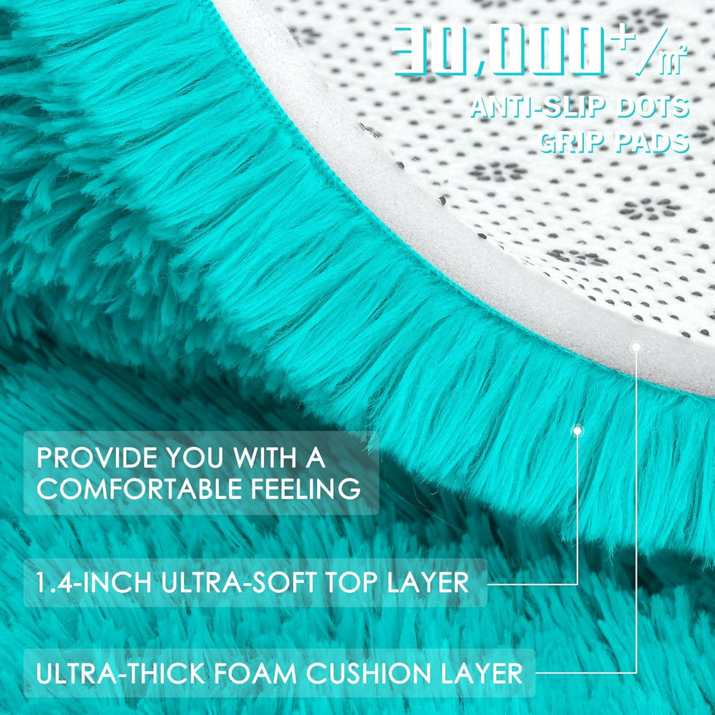 OLANLY Teal Blue Round Area Rug - Soft, Machine Washable 7 ft Shaggy Carpet for Bedrooms & Nurseries