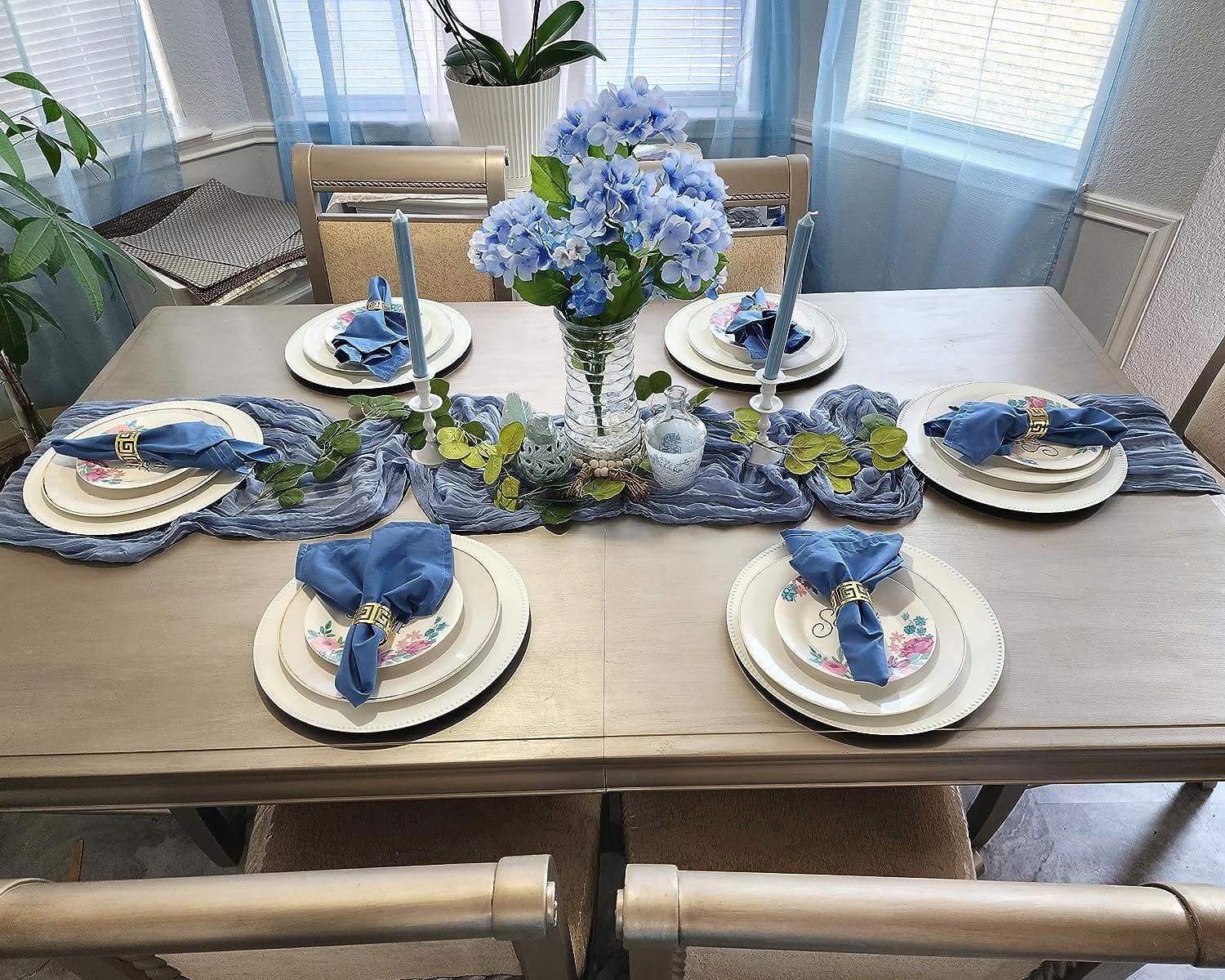 10 Pack Dusty Blue Cheesecloth Table Runner 35x120 Inch, Easter Spring Boho Rustic Semi-Sheer Gauze Cheese Cloth Table Runner for Wedding Bridal Baby Shower Birthday Party Decor