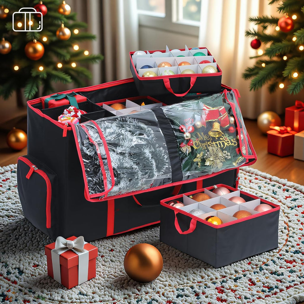 Skiennix Large 2-in-1 Christmas Ornament Storage Box - High Capacity & Easy Organization (Black)