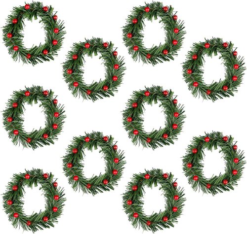 Lystaii Christmas Candle Rings - 10pcs Red Artificial Berry Wreaths for Holiday Table Decor | Large Size