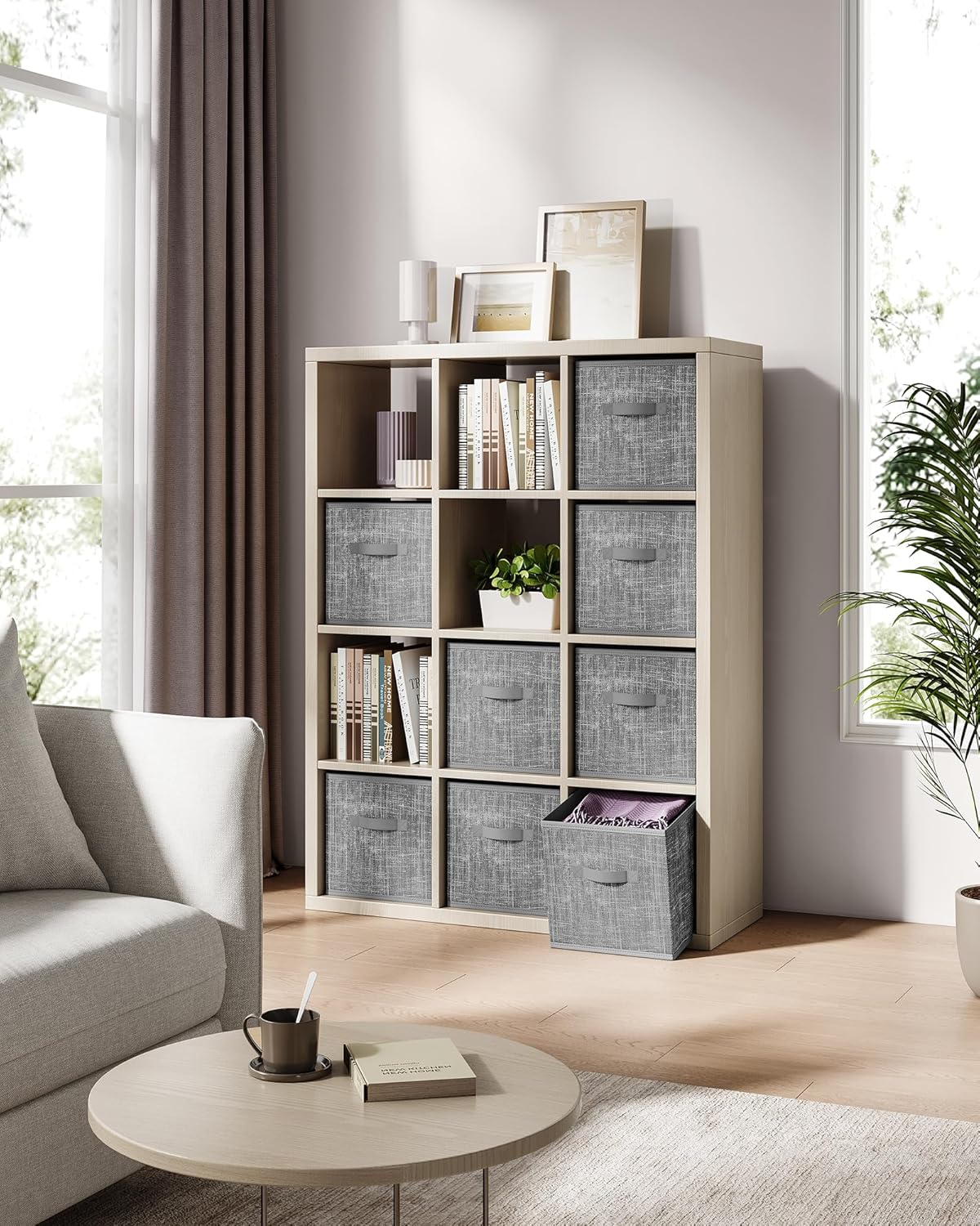 SONGMICS Storage Cubes - Foldable Non-Woven Fabric Bins with Double Handles | Set of 8, 13 x 13 x 13 Inches, Cattail Gray