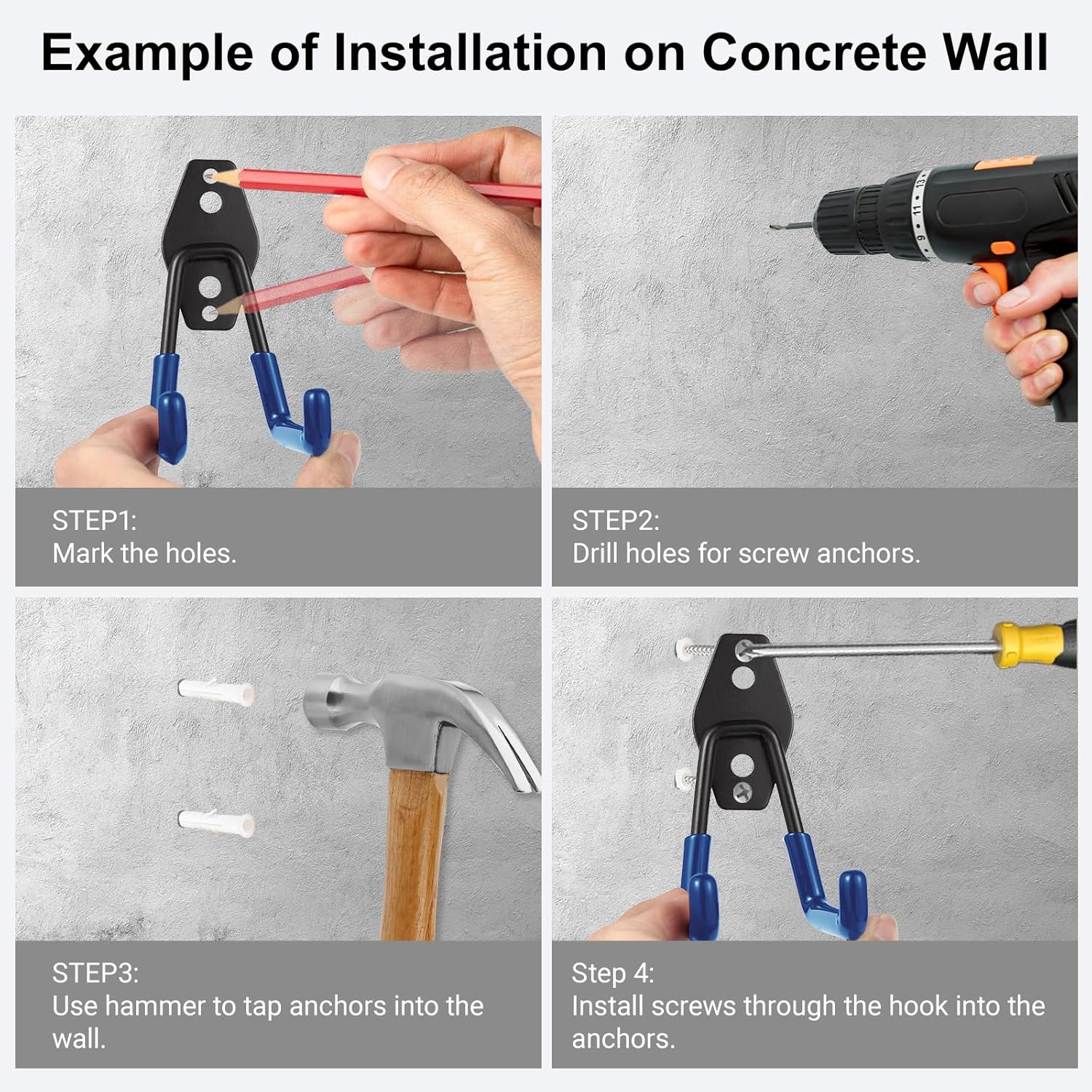 Steel Garage Hooks - Heavy Duty Wall Tool Organizer | 10 Pack Storage Hangers for Ladders & Garden Tools