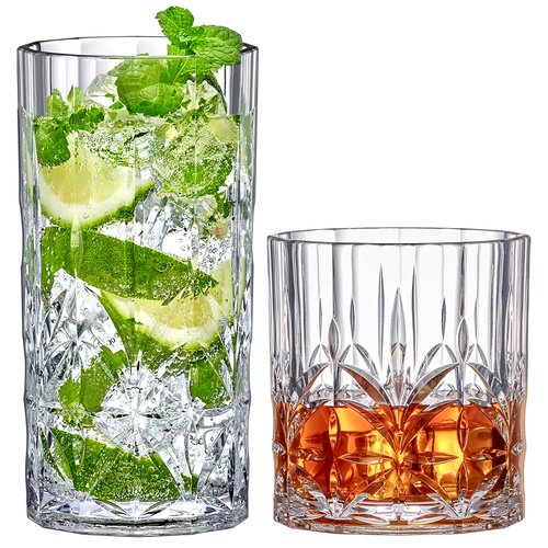 Amazing Abby - Vika - 14-Ounce and 18-Ounce Plastic Whiskey and Cocktail Glasses (Set of 8), Reusable, BPA-Free, Shatter-Proof, Dishwasher-Safe, Perfect for Poolside, Outdoors, Camping, and More