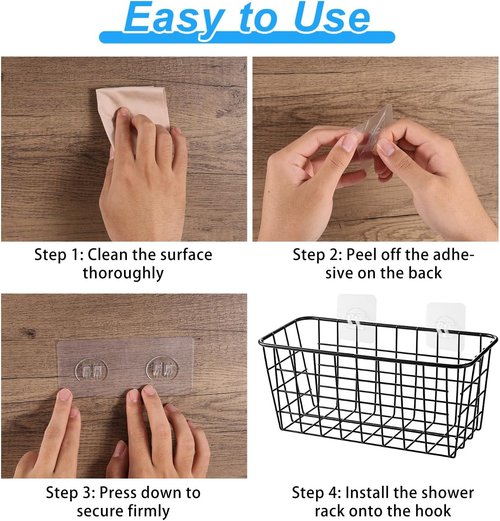Lasuroa Shower Caddy Adhesive Replacement - 14pcs Waterproof No-Drill Sticker Hooks for Bathroom & Kitchen