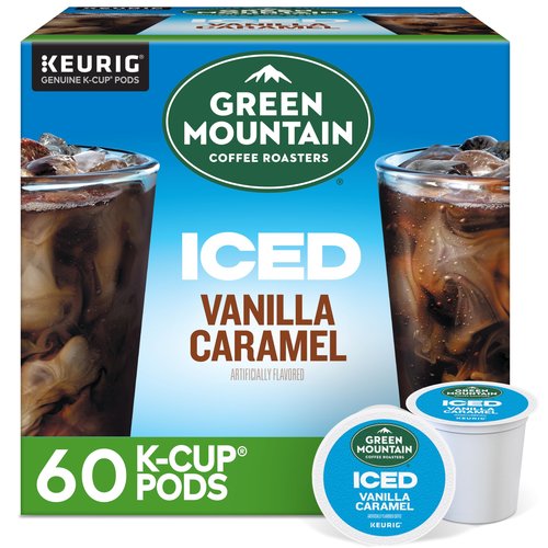 Green Mountain Coffee Roasters ICED Vanilla Caramel, Single Serve Keurig K-Cup Pods, Flavored Iced Coffee, 60 Count (6 Packs of 10)