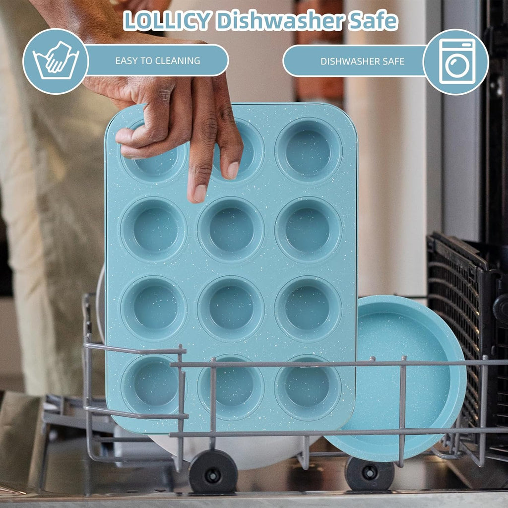 Professional Grade Nonstick Baking Pans Set by [Brand Name] - 11-Piece Carbon Steel Bakeware, Dishwasher Safe & Oven Safe to 450°F | Slight Blue