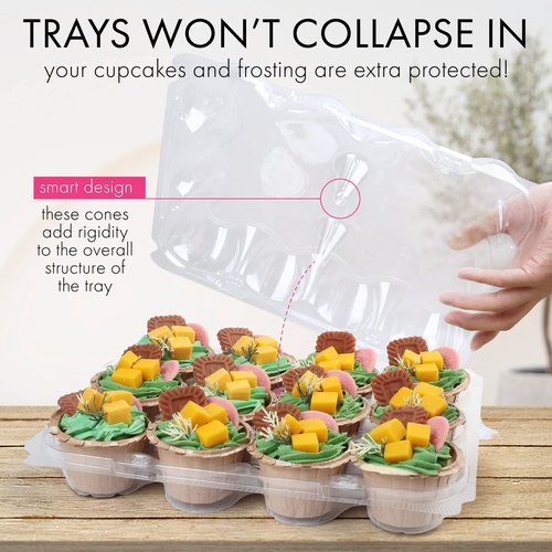 LotFancy (12 Count x 5 Sets) Cupcake Containers with 60 Liners, Plastic Stackable Cupcake Boxes, Disposable Muffin Holder with Detachable Tall Dome Lid, BPA Free, Clear Cupcake Carrier, Standard Size