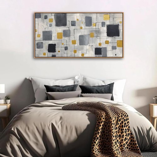 KLAKLA Modern Abstract Wall Art Poster - Unframed Black, Gold & Gray Decor for Living Room | 40x20 Inches