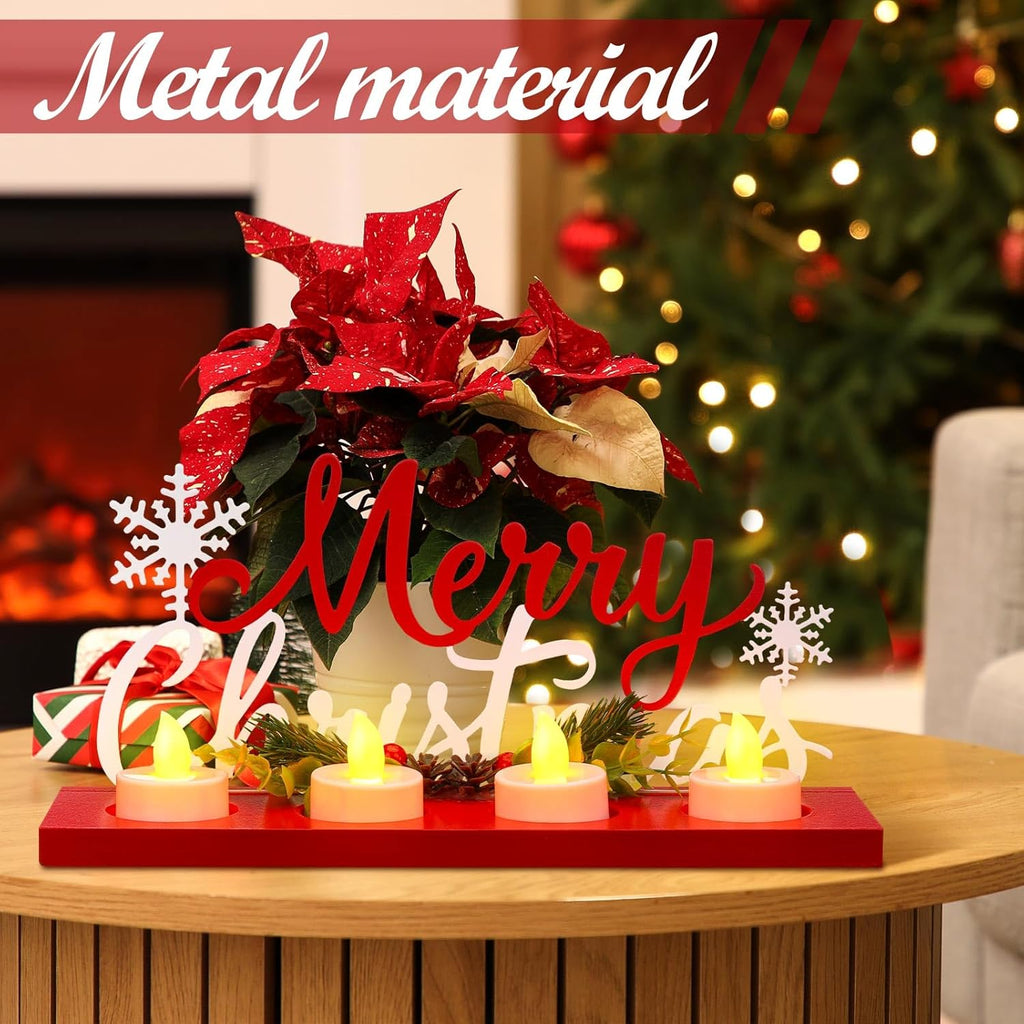 Rossesay Flameless Tea Light Candle Stand - Merry Christmas Table Centerpiece Decoration | Perfect Holiday Gift