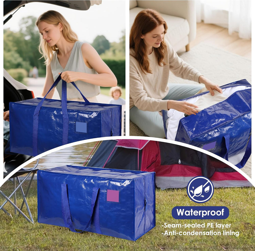 Skiennix 6 Pack Moving Bags - Extra Large 93L Waterproof Storage Totes for Home & College | Blue