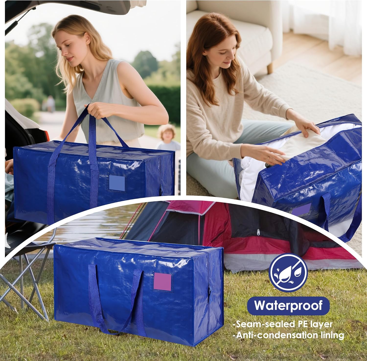 Skiennix 6 Pack Moving Bags - Extra Large 93L Heavy Duty Waterproof Storage Totes | Blue for College Dorm & Home Organization