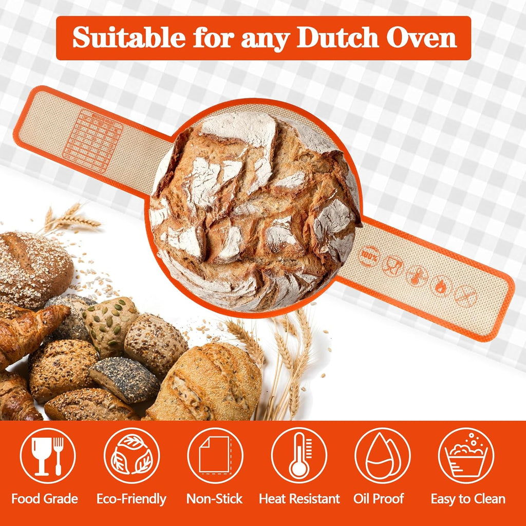 UBeesize Silicone Bread Sling - Reusable Non-Stick Baking Mat for Dutch Oven | Easy to Clean, 2-Pack