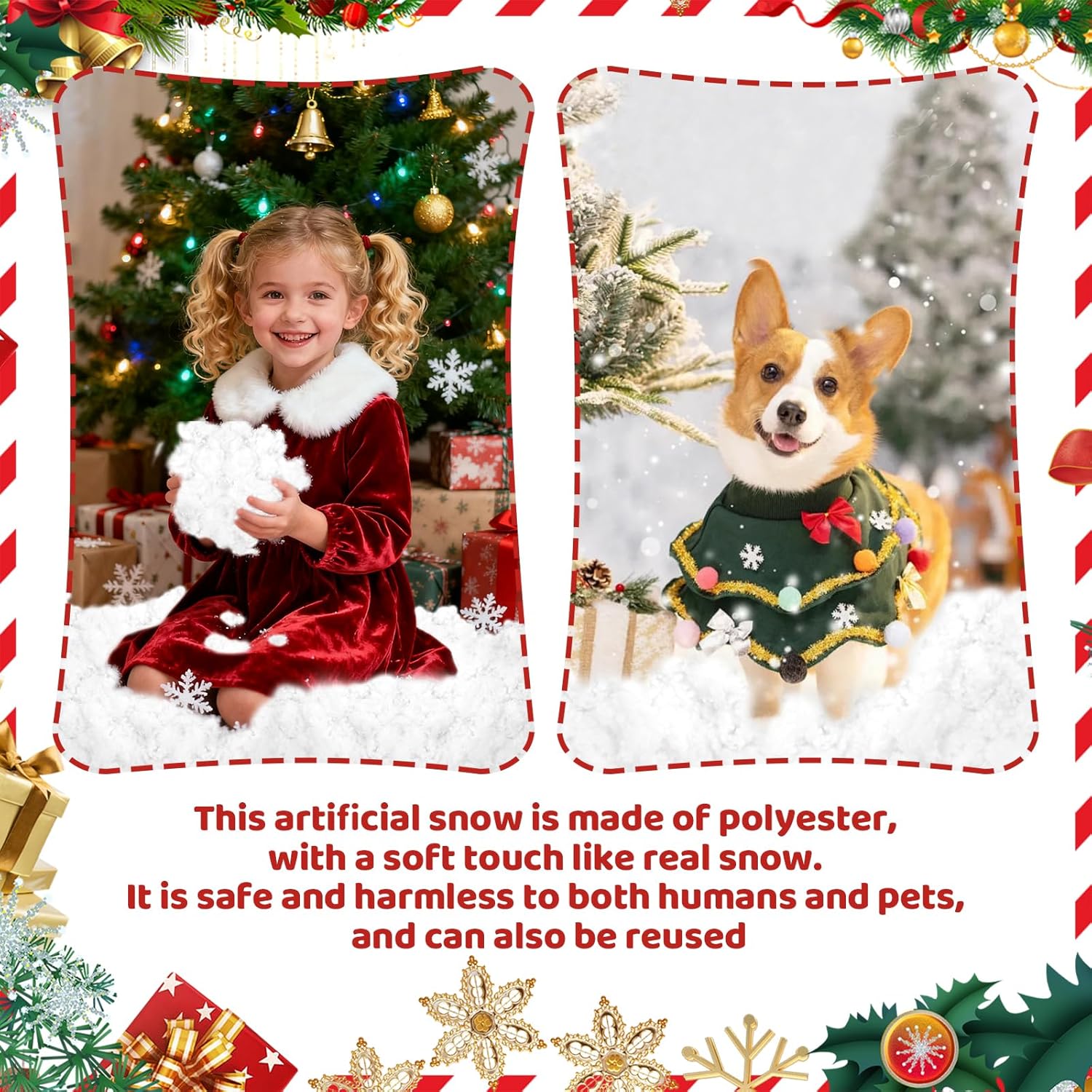 Skiennix Christmas Fake Snow Decor - Fluffy Fiber Artificial Snow Blanket for Indoor Decorations | 5.3 OZ