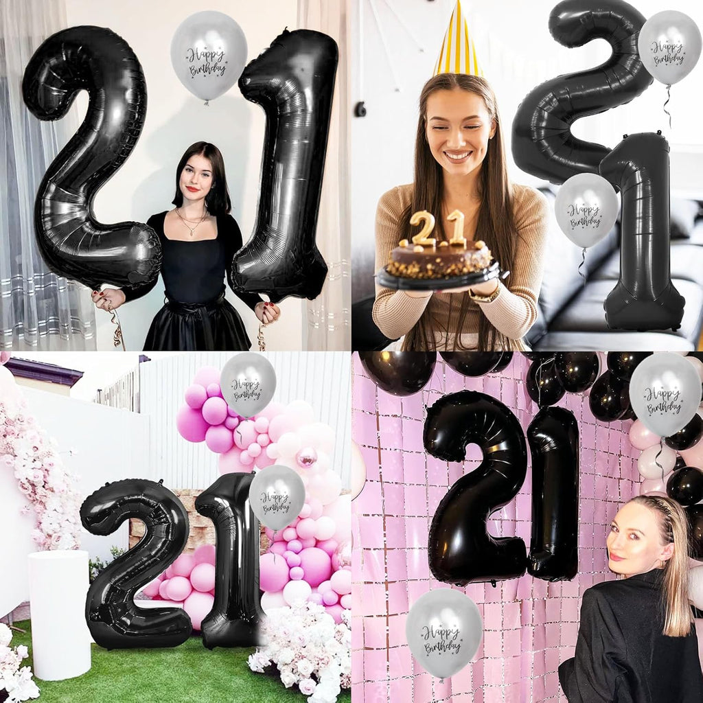 Skiennix 21st Birthday Decorations - 40-Inch Number Balloons & 18 Pcs 12-Inch Balloons | Perfect for Men & Women Parties