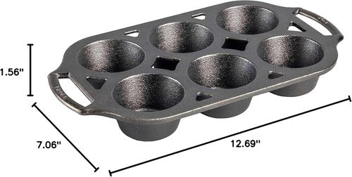 Lodge Cast Iron Muffin Pan - Durable Non-Stick Bakeware for Perfectly Baked Muffins | 6-Cup Capacity
