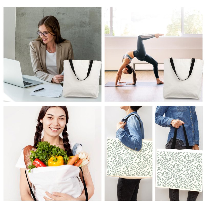 6pcs Sublimation Canvas Tote Bags - Blank Bulk Grocery Bags for Customization - White