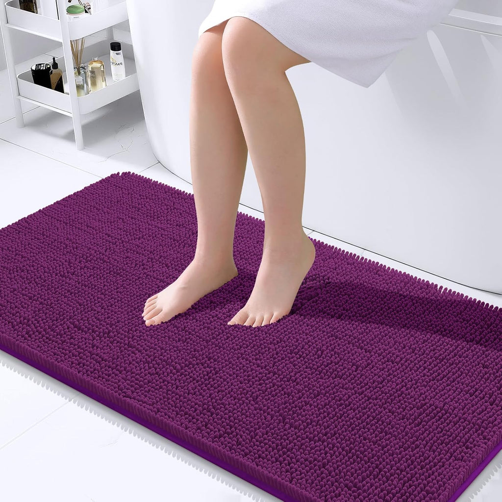 OLANLY Bathroom Runner Rugs - Extra Soft Chenille Bath Mats | 44x24, Quick Dry & Machine Washable, Purple