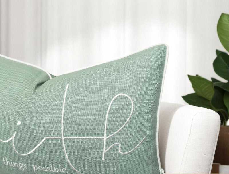 Rudransha Faith Embroidered Lumbar Pillow Cover - 12x20 Light Teal Cotton