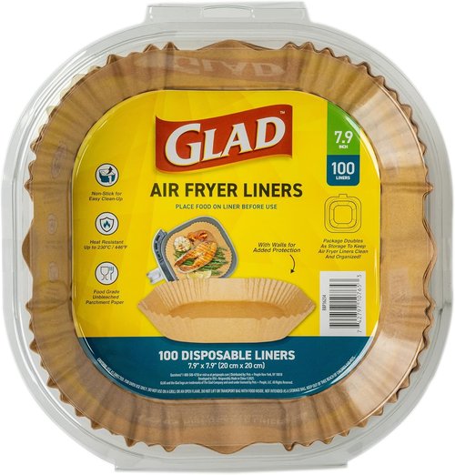 Glad Air Fryer Liners - Nonstick, Heat Resistant, Food Grade Material | 7.9" Rounded Square Shape, 100 Count