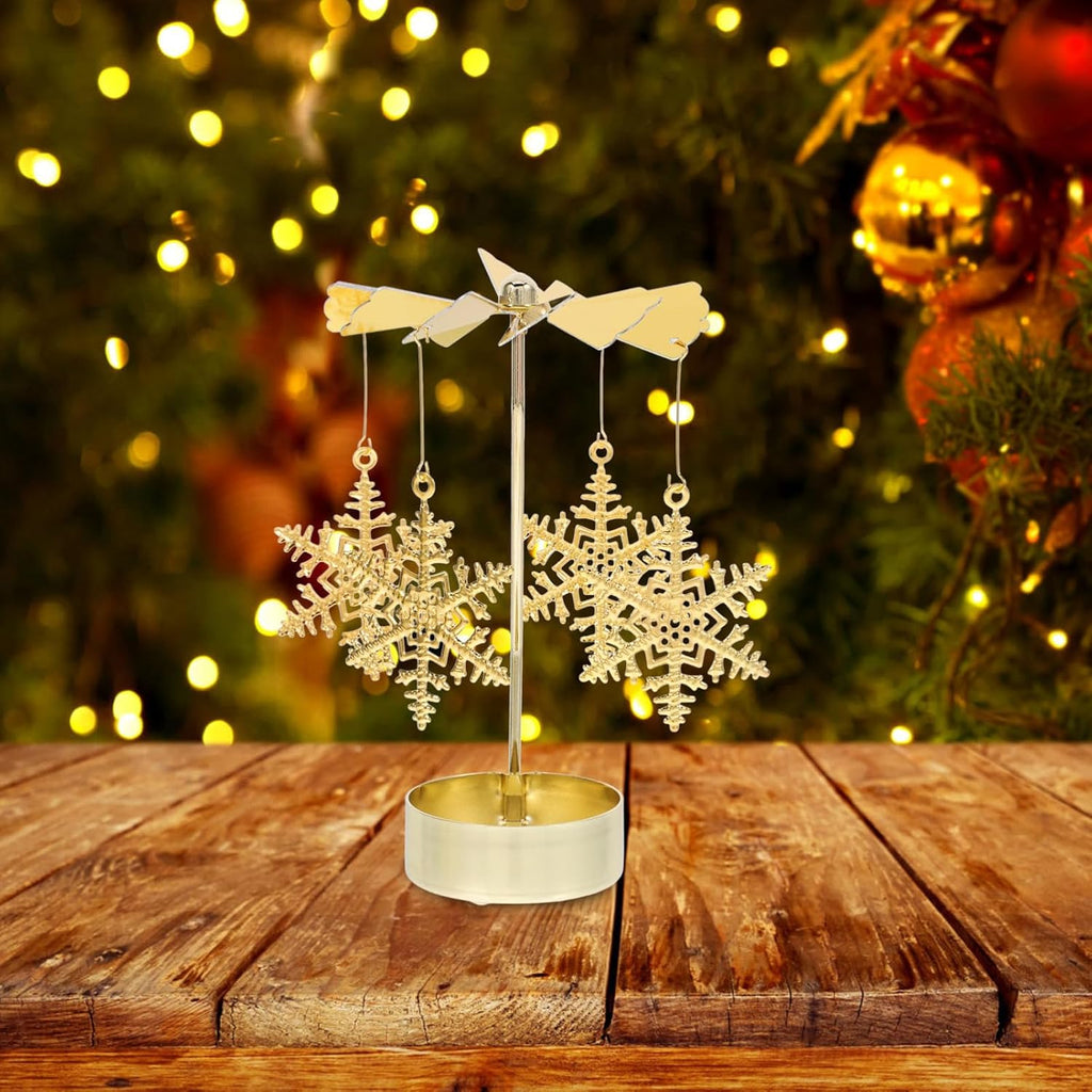 Zerodeko Rotary Candle Holder Set - 3pcs Metal Spinning Windmill Design for Christmas Table Centerpieces