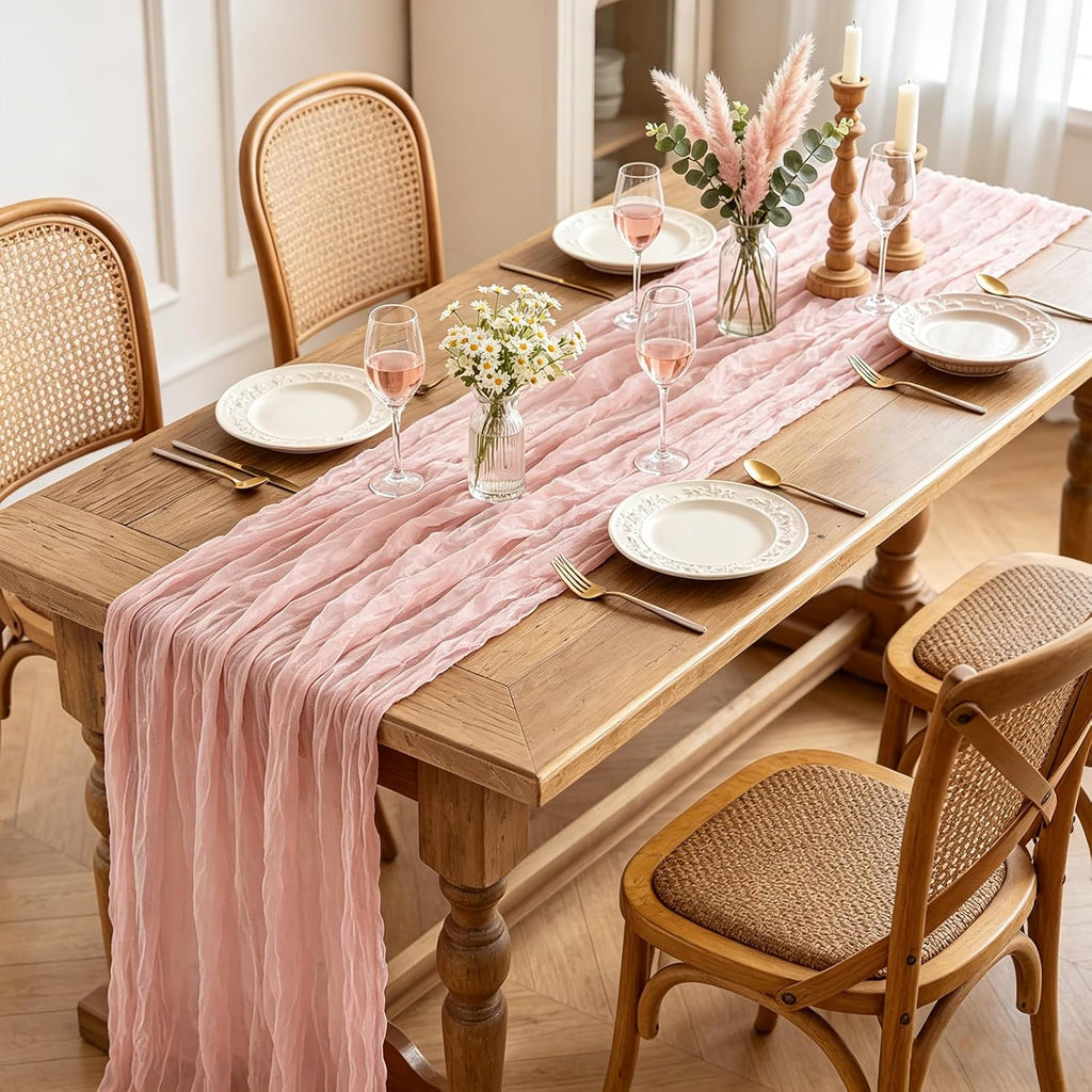 Skiennix Pink Cheesecloth Table Runner - 10FT Dusty Pink Boho Gauze for Spring & Events