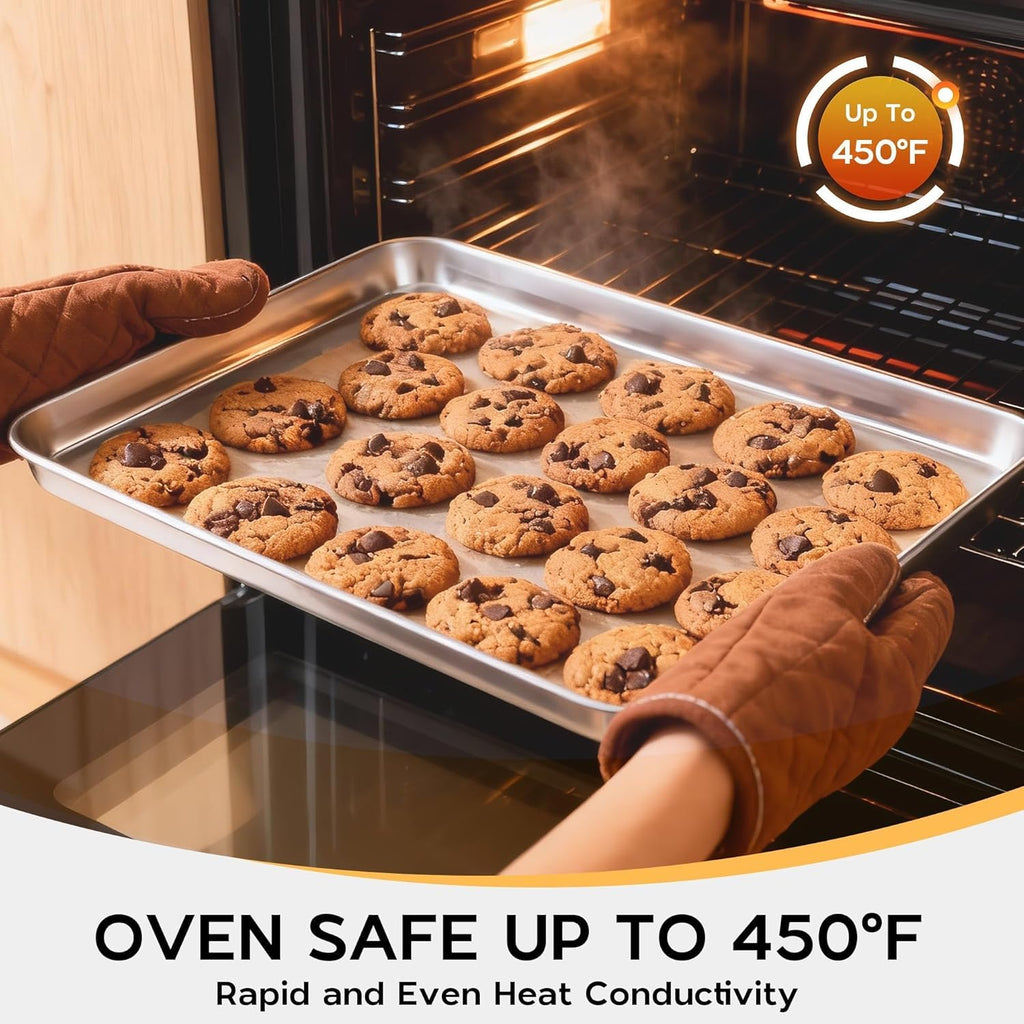 Onader Large Baking Sheet | 18 x 13 Inch Stainless Steel Cookie Pan Set - Dishwasher Safe, 2-Pack