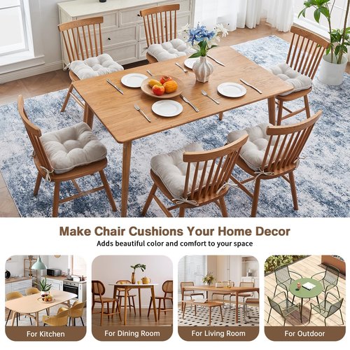 BETU Chair Cushions for Dining Chairs Set of 6,3.5" Thick Kitchen Table Chair Pads with Ties,Non Slip Backing and Covers, Seat Cushion for Dining Room,Bar,Patio Chairs,16"X16"X3.5",Beige