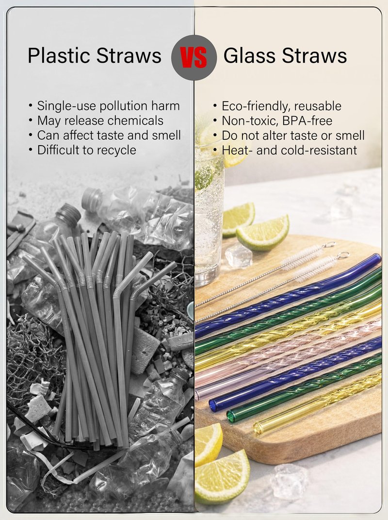 YUTRENN Reusable Glass Straws Transparent Twisted Shape 4 Bent Straws 4 Straight Straws 2 Cleaning Brushes, 8"x 0.3" Thick Clear Glass Drinking Straw for Tumblers Gift Wrap Dishwasher Safe