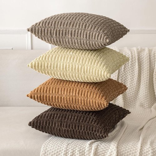 MIULEE Corduroy Lumbar Throw Pillow Covers - Soft Boho Striped Design | 20x12 Inch for Modern Farmhouse Decor