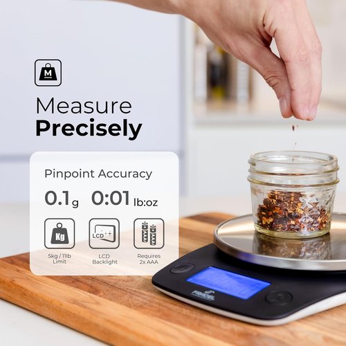 Fradel Digital Kitchen Food Scale - 0.1g Precision in Grams & Ounces | 11lb Capacity for Cooking & Baking