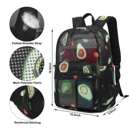 Dezcrab Avocado Mesh Backpack for Girls, Kids Teens School Backpacks Women Bookbags Semi-transparent Beach Backpacks