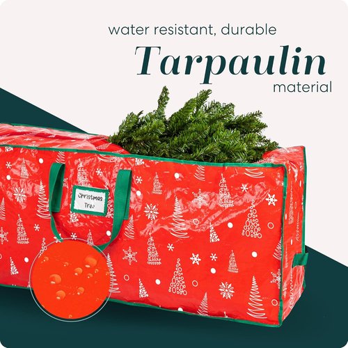 Christmas Tree Storage Bag - Durable Waterproof Zippered Bag for 7.5 Foot Artificial Trees | Red Printed Design