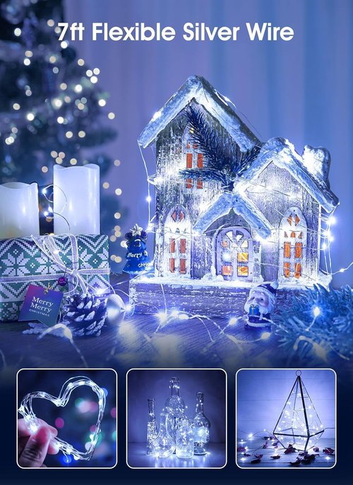 Brightown 12 Pack LED Fairy Lights - Waterproof Silver Wire String Lights for DIY Decor | 7 Feet, 20 LEDs