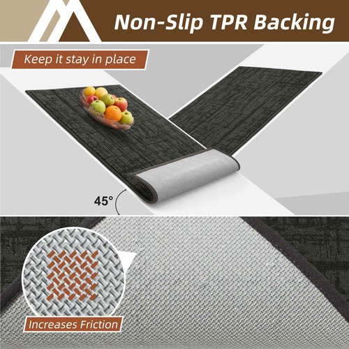 COSY HOMEER Kitchen Rugs Non Slip Washable 24"x36"+24"x60",Absorbent Soft Kitchen Mats for Floor,Polyester Kitchen Runner Rug Sets of 2,Kitchen Floor Mats for Sink Mat,Hallway,Laundry,Dark Grey