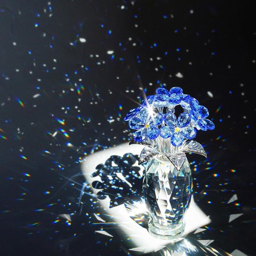 H&D Hyaline & Dora Blue Crystal Forget-Me-Not Flower Figurine - Elegant Home Decor Centerpiece