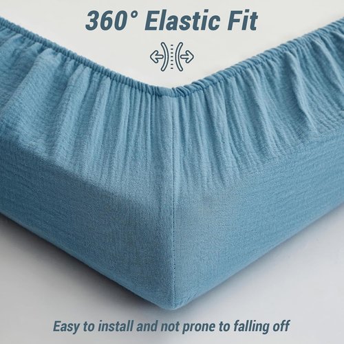 Bailix Heavyweight Muslin Baby Crib Sheets - 2-Pack Neutral Fitted 100% Organic Cotton | Breathable Softness (Blue & Light Green)