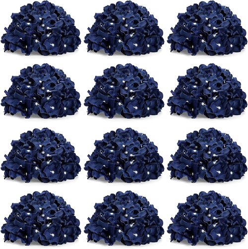 Hydrangea | 12 PCS Artificial Flower Balls - 8.27 Inch Silk Kissing Balls for Wedding & Home Decor - Navy Blue