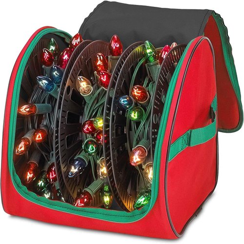 HOLDN’ STORAGE Premium Christmas Light Storage Bag - Heavy-Duty 600D Tear-Proof Material | Holds 375 Ft of Mini Lights & Cords - Red