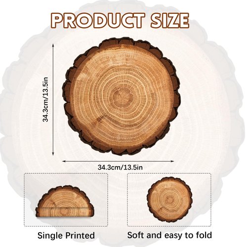 30 Pcs Disposable Wood Grain Placemats, Rustic Brown Decorative Round Placemats for Birthday Party Table Setting Supplies Decoration
