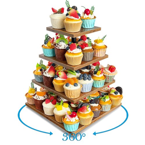 Umgozrz 4 Tier Cupcake Stand, Wooden Cupcake Holder Stand for 50 Cupcakes Rustic Cupcake Display Stand for Wedding, Birthday