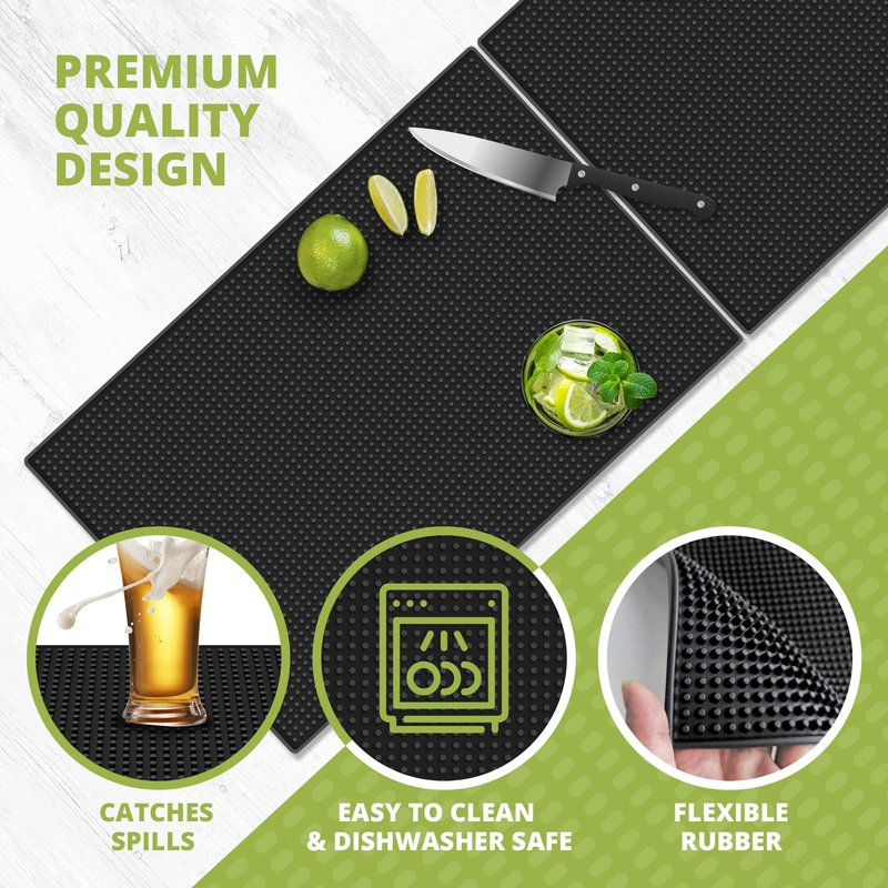 Bar Mats for Countertop Heavy Duty 2 Pack – 18"x12" Non-Slip Rubber Bartender & Spill Mat for Home Bar, Bartending & Coffee Stations