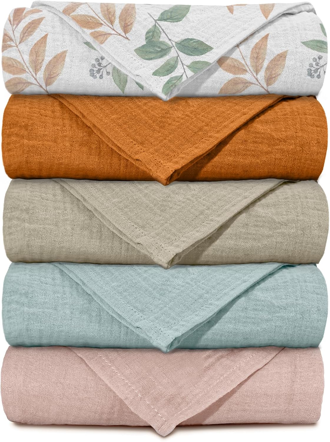 Skiennix Muslin Receiving Blankets - Breathable Swaddle Wraps for Newborns | 5 Pack in Gentle Colors