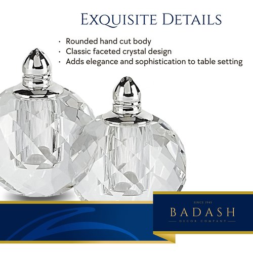 Badash Zendra Crystal Salt And Pepper Shaker Set with Platinum Tops - 2.5” Tall